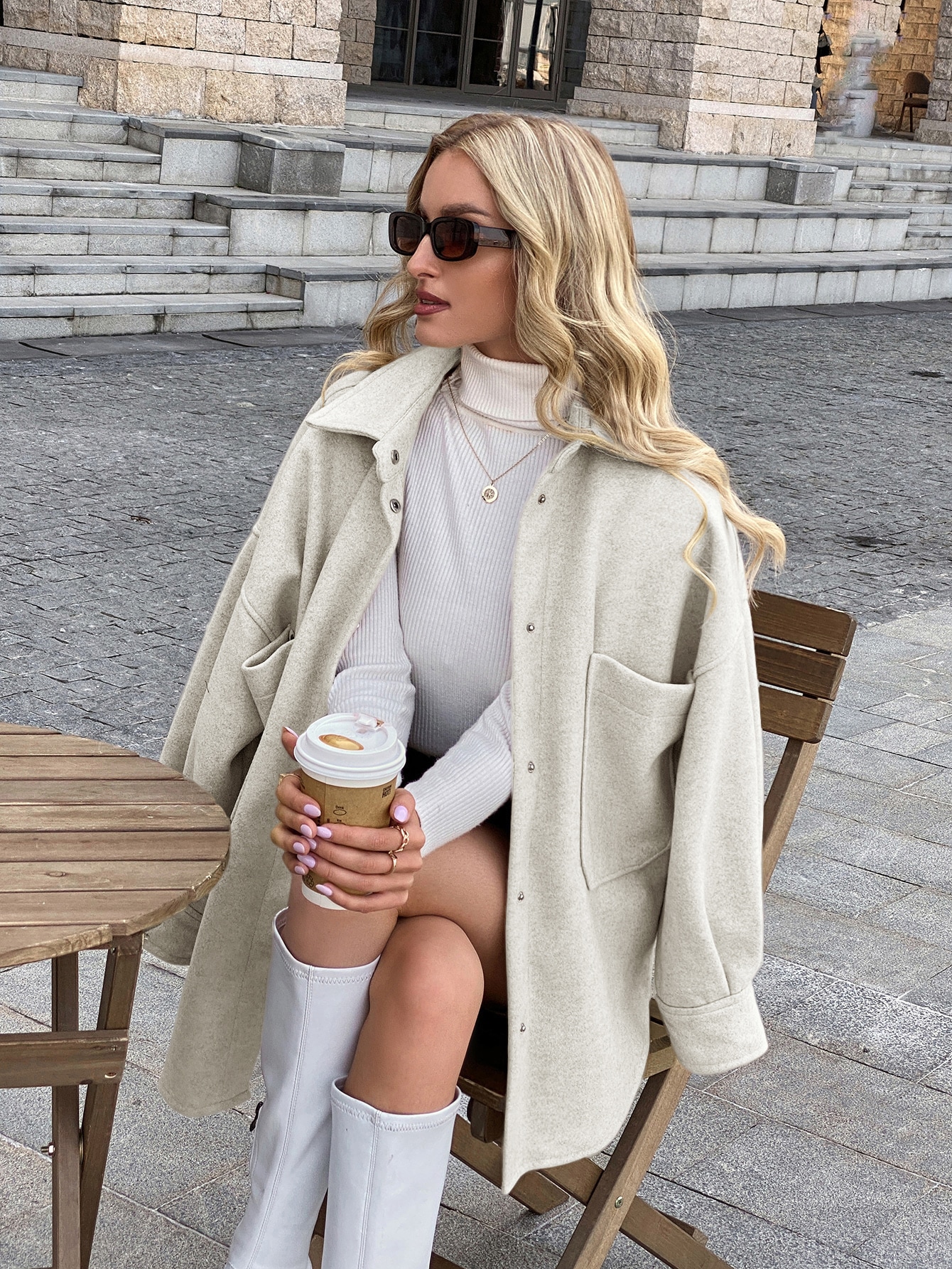 Drop Shoulder Pocket Front Overcoat