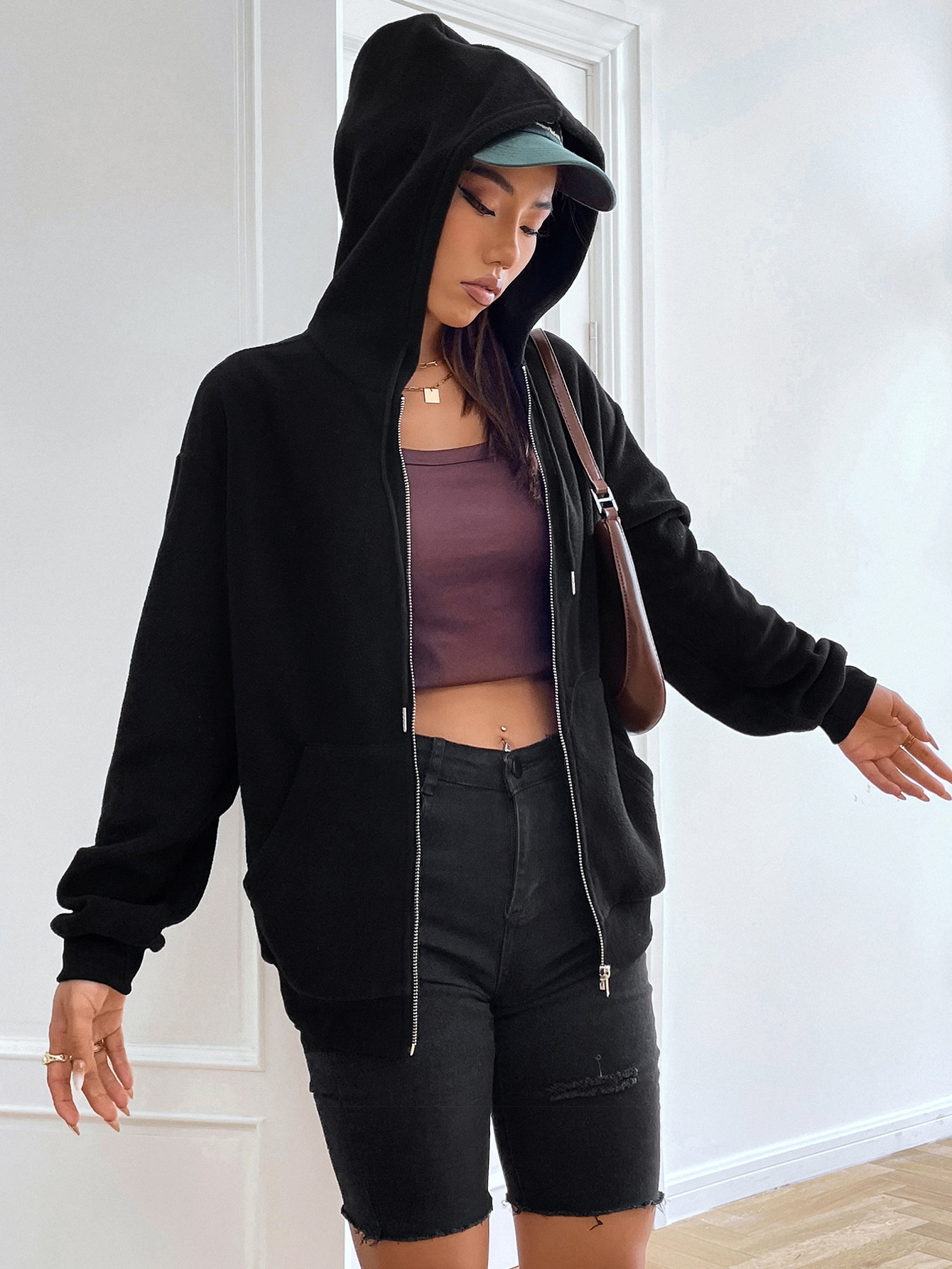 Zip Up Drawstring Hooded Jacket