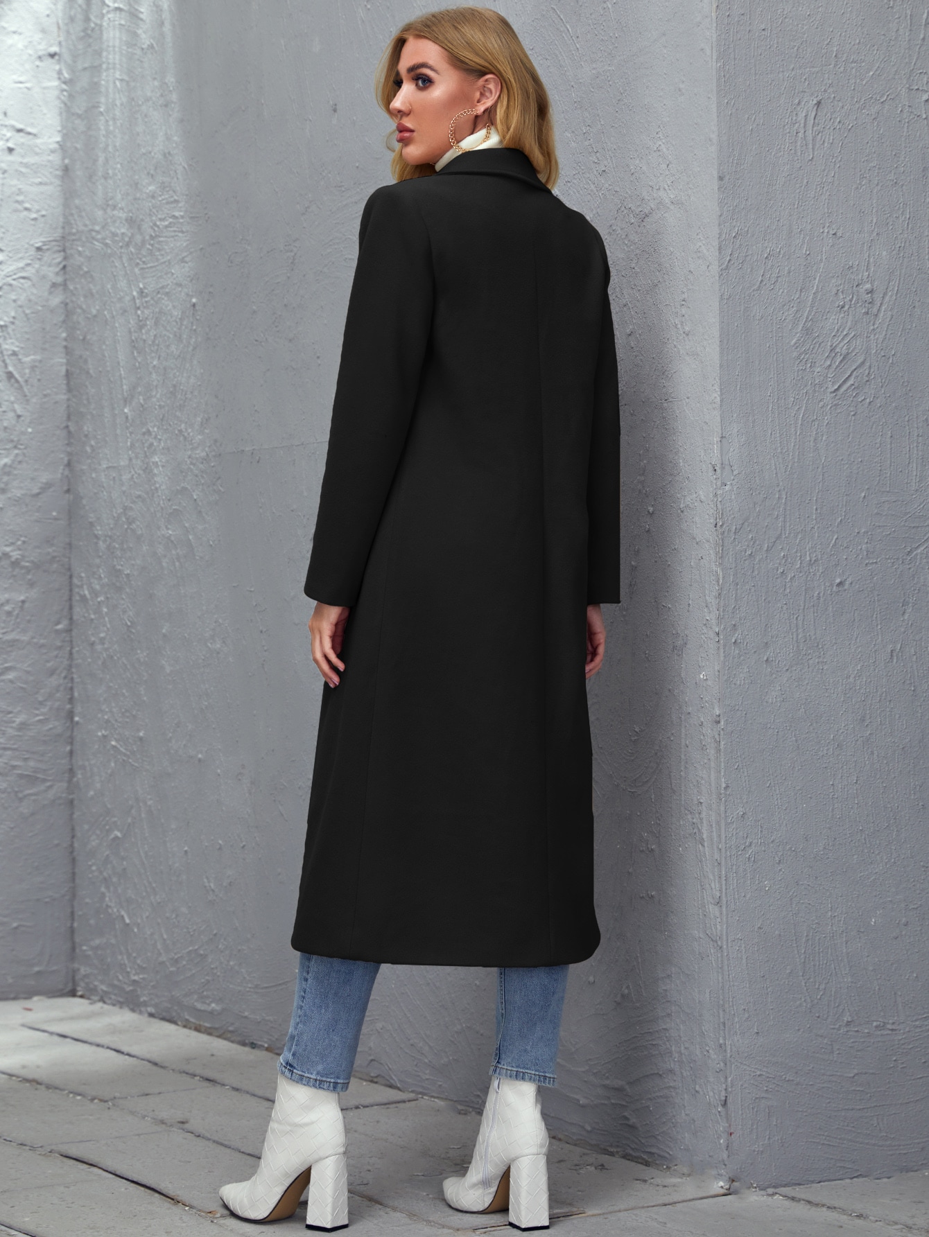 Notched Collar Single Button Overcoat