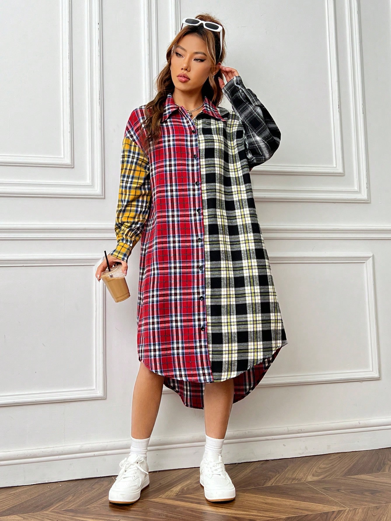 Plaid Print Drop Shoulder Coat