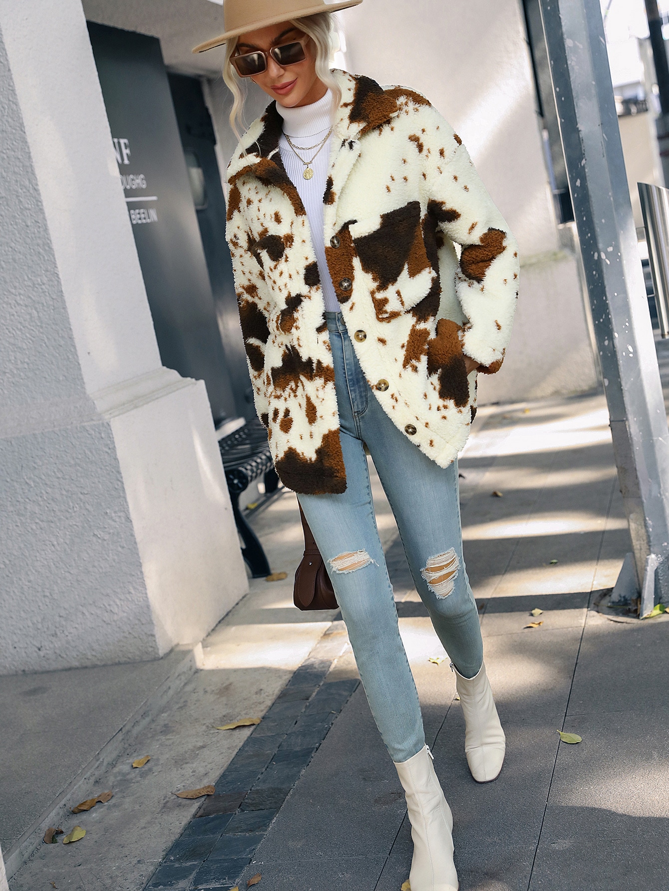 Graphic Pattern Pocket Patched Flannel Coat