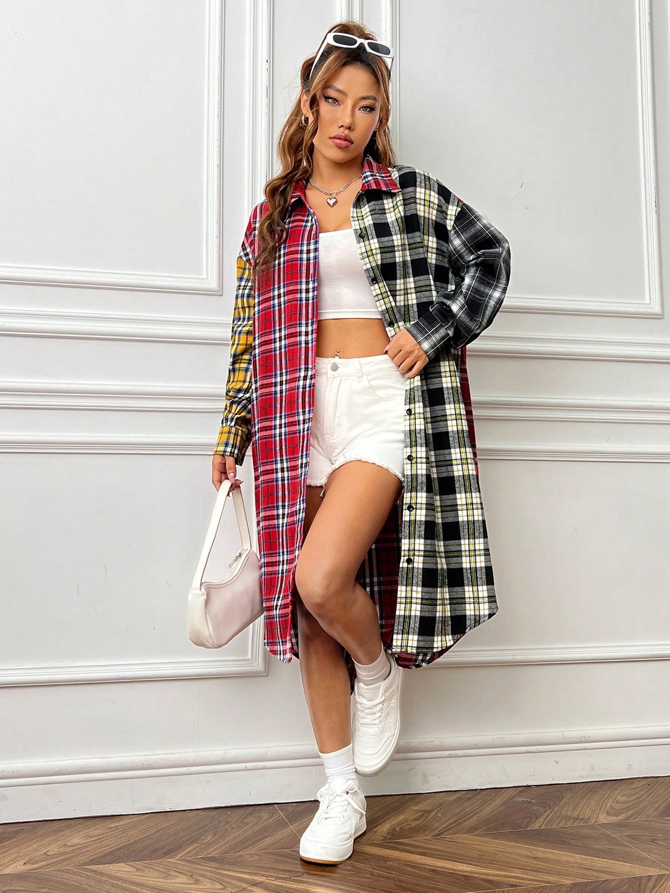 Plaid Print Drop Shoulder Coat