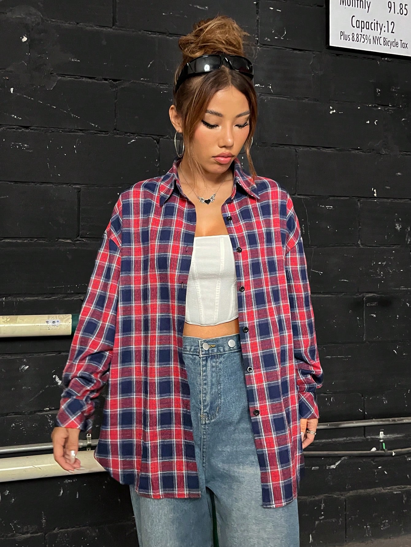 Halloween Skull Print Drop Shoulder Plaid Print Drop Shoulder Shacket