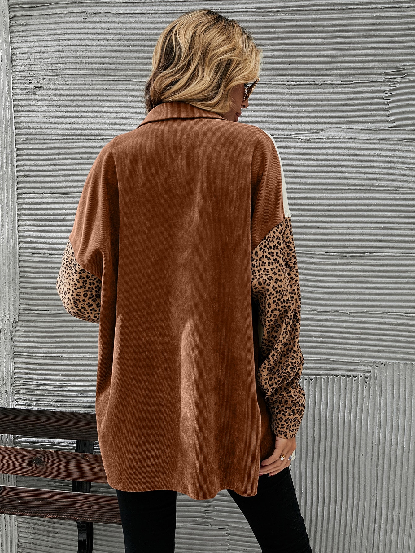 Cut And Sew Leopard Corduroy Coat