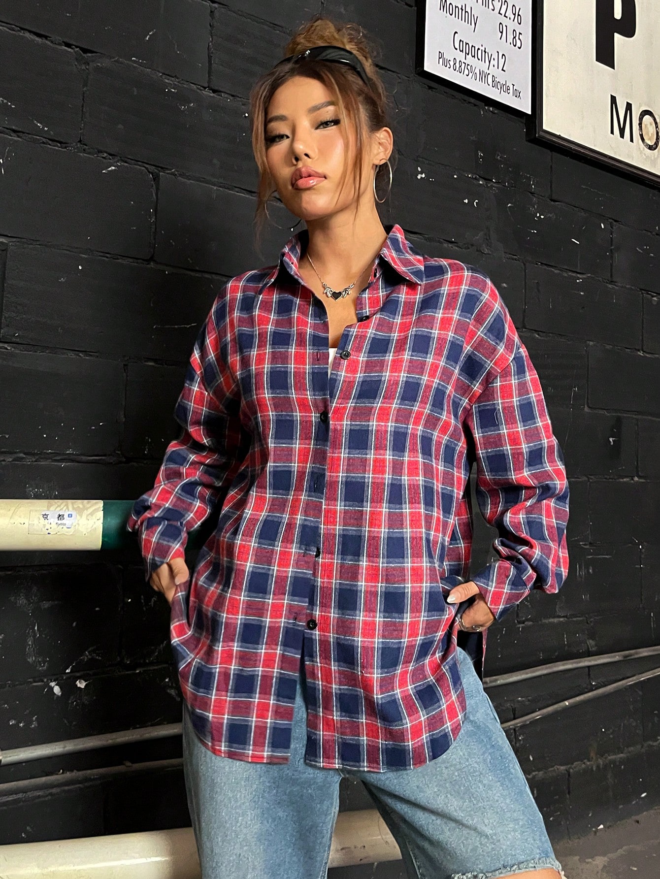 Halloween Skull Print Drop Shoulder Plaid Print Drop Shoulder Shacket